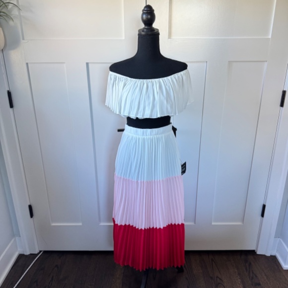 Lulus Perfectly Punctual White Colorblock Pleated Two-Piece Dress (S) | NWT - Picture 2 of 4